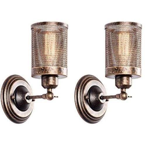 Wall Sconce Industrial Vintage Light 2 Pack, MOONKIST Rustic Fixtures Edison Style Wall Light LED Retro Metal Single Head for Garage Gate Porch Adjustable Wall lamp Cage Nets (No Bulb)