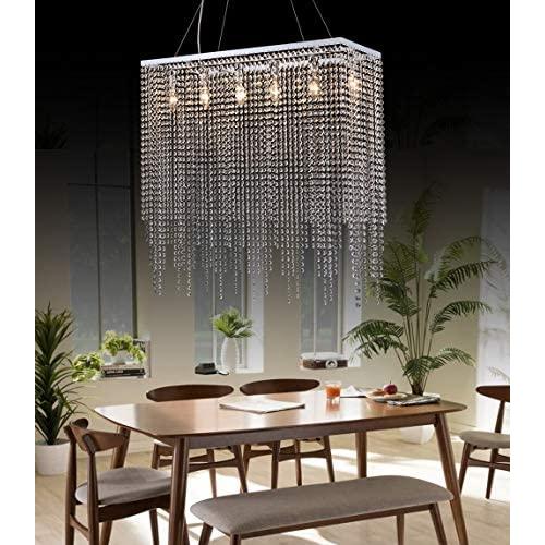 Meenyo Crystal Chandelier Lighting 6 Light Modern Rectangular Crystal Raindrop Chandelier High Ceiling Chrome for Dining Room Living Room Bedroom Meenyo Crystal Chandelier Lighting 6 Light Modern Rectangular Crystal Raindrop Chandelier High Ceiling Chrome for Dining Room Living Room Bedroom