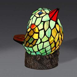 KWOKING Lighting Tiffany Lovely Bird Night Light Stained Glass Desk Lamp 1 Light Animal Decoration Plug in Bedside Lamp for Children Bedroom Kids Room in Blue