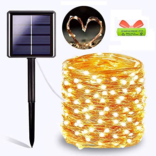 OZS-200LED Solar String Lights Outdoor, Updated More Durable Solar Christmas Lights, Waterproof Copper Wire 8 Modes Fairy Lights for Christmas Wedding Yard Party (Warm White)