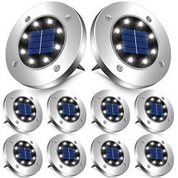 Solar Ground Lights, 10 Packs 8 LED Solar Disk Lights Outdoor IP65 Waterproof Bright In-Ground Solar Garden Lights, Landscape Disk Lights for Steps Patio Lawn Yard Pathway Deck (Cold White)