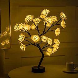 Hunputa Table Lamp Rose Flower Desk Tree Lamp for Wedding Living Room Bedroom Party Home Décor with LED Lights Gift for Girls Women Teens