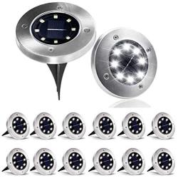 UPGRADED 2021! Solar Ground Lights, 8 LED-12 Pack Solar Powered Disk Lights Outdoor Waterproof Garden Landscape Lighting for Yard Deck, Pool, Lawn, Patio, Pathway Walkway, In-Ground Lights, Cool White