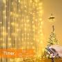 Koopower 9.8x9.8ft Curtain Lights 300 LED String Lights Battery or USB Plug in Indoor Outdoor Christmas Twinkle Lights for Christmas Bedroom Party Wedding Home Garden Wall Decorations (Warm White)