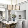 SILJOY Modern Rectangle Chandeliers Dining Room 4 Lights Gold Pendant Lamp Flush Mount Iron Fence Ceiling Light Fixture, L 30.3'' x W 9.1'' x H 8.3''