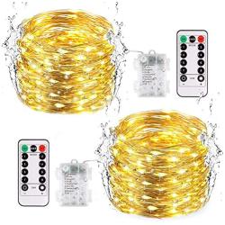 JMEXSUSS Remote Lights Battery Operated, 2 Pack Twinkle Battery Lights with 8 Modes, Warm White Fairy Lights Remote for Bedroom, Christmas, Parties, Wedding, Centerpiece, Decoration