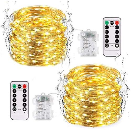JMEXSUSS Remote Lights Battery Operated, 2 Pack Twinkle Battery Lights with 8 Modes, Warm White Fairy Lights Remote for Bedroom, Christmas, Parties, Wedding, Centerpiece, Decoration