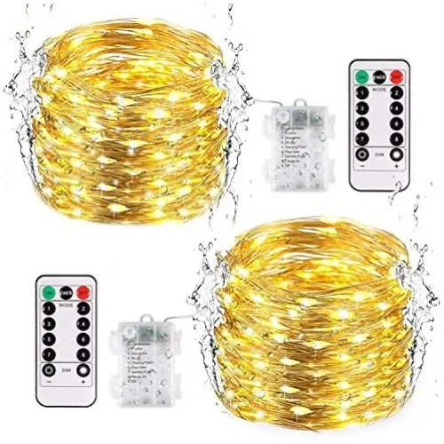 JMEXSUSS Remote Lights Battery Operated, 2 Pack Twinkle Battery Lights with 8 Modes, Warm White Fairy Lights Remote for Bedroom, Christmas, Parties, Wedding, Centerpiece, Decoration