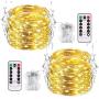 JMEXSUSS Remote Lights Battery Operated, 2 Pack Twinkle Battery Lights with 8 Modes, Warm White Fairy Lights Remote for Bedroom, Christmas, Parties, Wedding, Centerpiece, Decoration