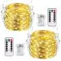 JMEXSUSS Remote Lights Battery Operated, 2 Pack Twinkle Battery Lights with 8 Modes, Warm White Fairy Lights Remote for Bedroom, Christmas, Parties, Wedding, Centerpiece, Decoration