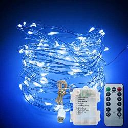 XDlight Blue Christmas Lights, 33 Ft 100 LED Fairy String Lights, USB Battery Operated with Remote Control, 8 Modes Decoration Rope Light for Indoor Outdoor Bedroom Garden.etc