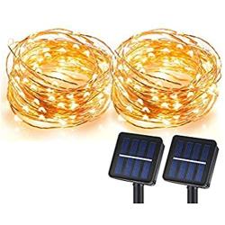 Solar String Lights, Sunlitec 100 LEDs Starry String Lights, Copper Wire Solar Lights Ambiance Lighting for Outdoor, Gardens, Homes, Dancing, Christmas Party 2 Pack