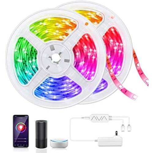 LED Strip Light 32.8 FT, Smart WiF Light Strip Work with Alexa Google Assistant, Music Sync TV Backlight Tape Gaming Light 16 Million Color RGB Rope Light for Bedroom Home Bar Party Christmas