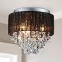 Saint Mossi 11'' Black Chrome Modern K9 Crystal Chandelier Lighting LED 3-Light Ceiling Light Fixture Pendant Lamp for Dining Room Bathroom Raindrop Light Fixture