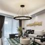 TFCFL Modern LED Crystal Chandelier, 1-Ring Contemporary Pendant Light Warm White Light Adjustable Chain Ceiling Hanging Lights Fixtures for Bedroom Dining Room Living Room (Black)