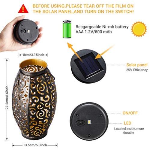 2 Pack Solar Lanterns, OxyLED Christmas Solar Garden Lights Outdoor, Hanging LED Lanterns Solar Powered with Handle Waterproof, Decorative Retro Metal Solar Lights for Table Patio Yard Pathway Walkway