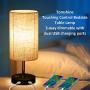 3 Way Dimmable Touch Control Table Lamp with 2 USB Ports and Power Outlet, Bedside Nightstand Lamp Simple Night Light Bedroom Lamp for Bedroom, Living Room, Office (6W Bulb Included)