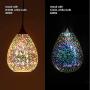 3D Glass Pendant Light, Modern Kitchen Pendant Lighting with Colored Hammered Shade, 3D Reflection Glass Hanging Pendant Ceiling Light Fixture for Living Room Bedroom Island Bar, 8in Chrome,2 Pack