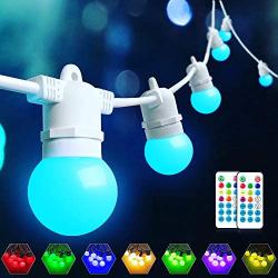 48FT Colorful LED Outdoor Patio Lights String White Cord with Remote, RGB & Warm White Dimmable LED Café Lights Waterproof, 15+3spare G45 Shatterpoof Edison Bulbs, Commercial Hanging Lights for Party