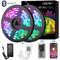 IKERY 32.8 Ft Bluetooth LED Strip Lights IP65 Waterproof Tape Lights with 300 LEDs SMD 5050 RGB Light Strip APP Controlled Dimmable Tape Lights, Color Changing Rope Light for Home Bedroom