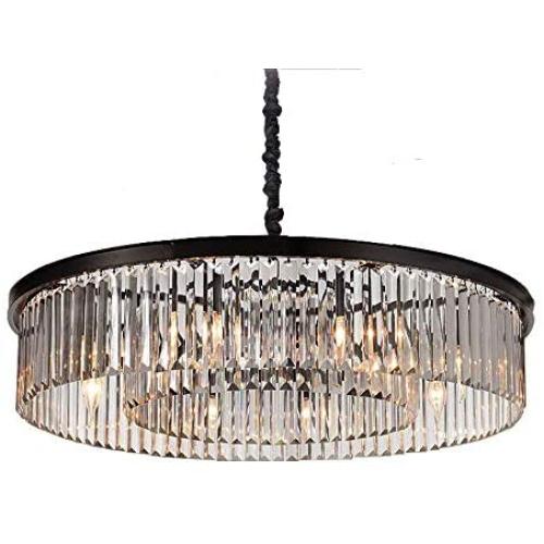 MEEROSEE Crystal Chandeliers Modern Chandelier Island Lighting 8 Lights Raindrop Pendant Ceiling Light Fixture for Dining Room Living Room Kitchen Bedroom W27.56'' Black Frame Base