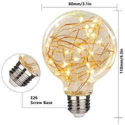 LED Decorative Bulbs,LED Globe Fairy Light Bulb for Ambient Night Lighting, E26 Medium Base Edison with Starry Decorative String Lights for Bathroom, Bedroom, Living Room(G80 Fairy Bulb-4 Pack)