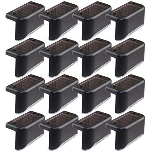 Solar deck lights 16 Pcs Solar Powered step Lights LED Waterproof Lighting forOutdoor,Patio,Stair,Yard,Path,Railing,Pool, Balcony,Wall,Garden,pathway,walkway and Driveway and Fences Decorations(Black)