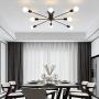 Garwarm 8-Light Sputnik Chandelier Black Industrial Semi Flush Mount Ceiling Light Fixture Mid Century Modern Pendant Light for Kitchen Farmhouse Living Room