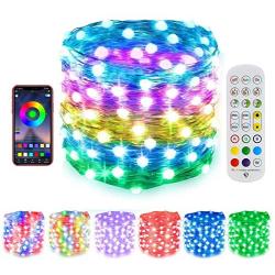 【Chasing Effect】 Bluetooth LED String Lights for Bedroom 32.8FT – DreamColor LED Fairy Lights Music Sync Remote and App Control with USB Powered – Timer on/Off – Memory Feature – Waterproof