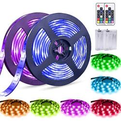 LED Strip Lights Battery Powered abtong RGB LED Battery Lights 17 Keys Remote Control 2PCS 6.56FT Waterproof LED Lights Strip Color Changing Flexible LED Rope Lights Kit for TV Party Home Decoration