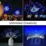 CP3 4Pcs Firework Lights 120 LED Copper Wire Starburst Lights Christmas Lights, 8 Modes Fairy Lights with Remote, USB Power String Lights for Bedroom Party Indoor Outdoor Decoration(Blue+White)