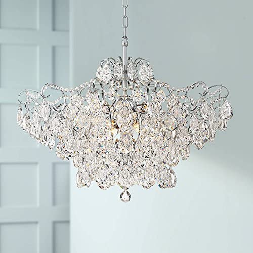 Petunia Chrome Chandelier 28'' Wide Clear Crystal 12-Light Fixture for Dining Room House Kitchen Island Entryway Bedroom Living Room - Vienna Full Spectrum