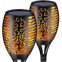 SIKOT Solar Torch Lights with Flickering Dancing Flame, Outdoor Yard Decoration Patio Lights Landscape Lighting Dusk to Dawn Auto On/Off Upgraded 3 Modes Path Lights for Garden Deck Driveway (2 Pack)