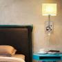 Bedside Wall Mount Light with Outlet and Dimmable Switch, LED Reading Swing Arm Fabric Shade Wall Sconce Light with Plug in Cord, Perfect for Bedroom, Living Room and Hotel