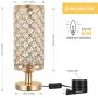 HAITRAL Crystal Table Lamp Set of 2 - Elegant Decorative Bedside Lamp Set with Clear Crystal Beads Lampshade, Gold Nightstand Lamps for Bedroom, Living Room, Girls Room, Guest Room (HT-TH132-16X2)