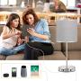 Touch Control USB Table Lamp - Kakanuo Silver Gray Bedside Lamp Nightstand Lamps with Dual USB Charging Ports, 3 Way Dimmable Touch Lamp for Bedroom, Living Room and Study Room (LED Bulb Included)