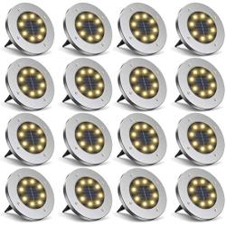 LCARED Solar Ground Lights,Disk Lights Outdoor Waterproof 8 LED Landscape Lighting Solar Powered Garden Lights for Pathway, Yard, Deck, Patio, Walkway (16 Packs Warm White) …