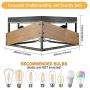 Rustic Flush Mount Ceiling Light Fixture, 2-Light Metal and Solid Wood Square Industrial Ceiling Lighting Fixtures for Farmhouse Hallway Living Dining Room Bedroom Kitchen Balcony Entryway
