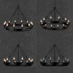 LITFAD Industrial Antique Style Round Chandelier Light 12 Lights Metal Pendant Lighting Retro Ceiling Hanging Light in Black for Restaurant Dining Room Living Room