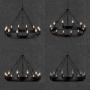 LITFAD Industrial Antique Style Round Chandelier Light 12 Lights Metal Pendant Lighting Retro Ceiling Hanging Light in Black for Restaurant Dining Room Living Room