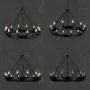 LITFAD Industrial Antique Style Round Chandelier Light 12 Lights Metal Pendant Lighting Retro Ceiling Hanging Light in Black for Restaurant Dining Room Living Room