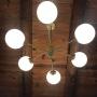 6 Lights Glass Chandelier, Satin Brass Pendant Lighting, Branch Molecule Magic Bean Ceiling Lamp for Living Dining Room, Restaurant, Bedroom