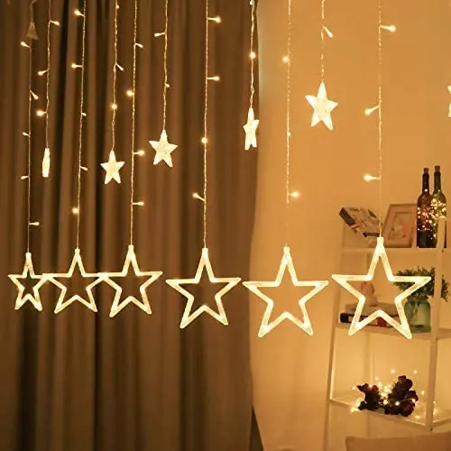 BHCLIGHT 12 Stars 138 LED Star Lights, Star String Lights for Bedroom with 8 Lighting Modes, Waterproof Fairy Lights for Bedroom, Wedding, Party, Christmas Decorations Lights - Warm White