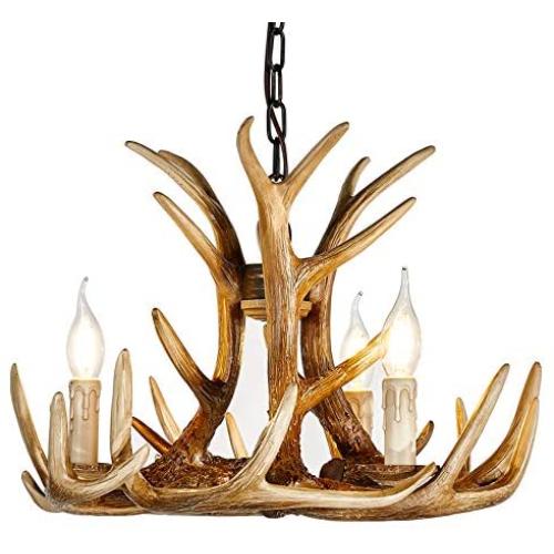 Resin Antler Chandelier 3 Light, Antler Lighting Vintage Style Deer Horn Ceiling Light for Living Room,Bar,Cafe, Dining Room