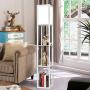 Garwarm LED Shelf Floor Lamp -Asian Wooden Frame-Tall Lights with Organizer Storage Display Shelves-Modern Standing Lamps for Living Room Bedrooms,White