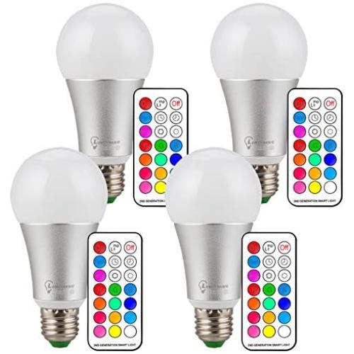 RGB LED Bulbs with Remote Controller, Lumenbasic RGBW Color Change Light Bulbs 10 Watts Dimmable E26 120 Color LED Bulb