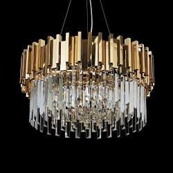 MEEROSEE Modern Crystal Chandelier Lighting Led Pendant Lights Fixture with Stainless Steel Shade Island Chandeliers Ceiling Dining Room Living Room Contemporary Kitchen Dimmable 9-Lights