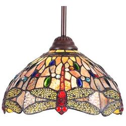 Capulina Tiffany Style Kitchen Lighting, 1-Light Stained Glass Lighting Fixtures, 11.8 inch Wide Lampshade Kitchen Island Lighting, Beautiful Dragonfly Style Tiffany Hanging Pendant Light