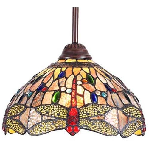 Capulina Tiffany Style Kitchen Lighting, 1-Light Stained Glass Lighting Fixtures, 11.8 inch Wide Lampshade Kitchen Island Lighting, Beautiful Dragonfly Style Tiffany Hanging Pendant Light