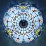 20 inch Tiffany Style Ceiling Light , E27 Retro Stained Glass Bowl Shade Flush Mount Ceiling Lamp , Metal Decoration Hallway Ceiling Lighting Fixtures for Living Room Bedroom Kitchen , Blue